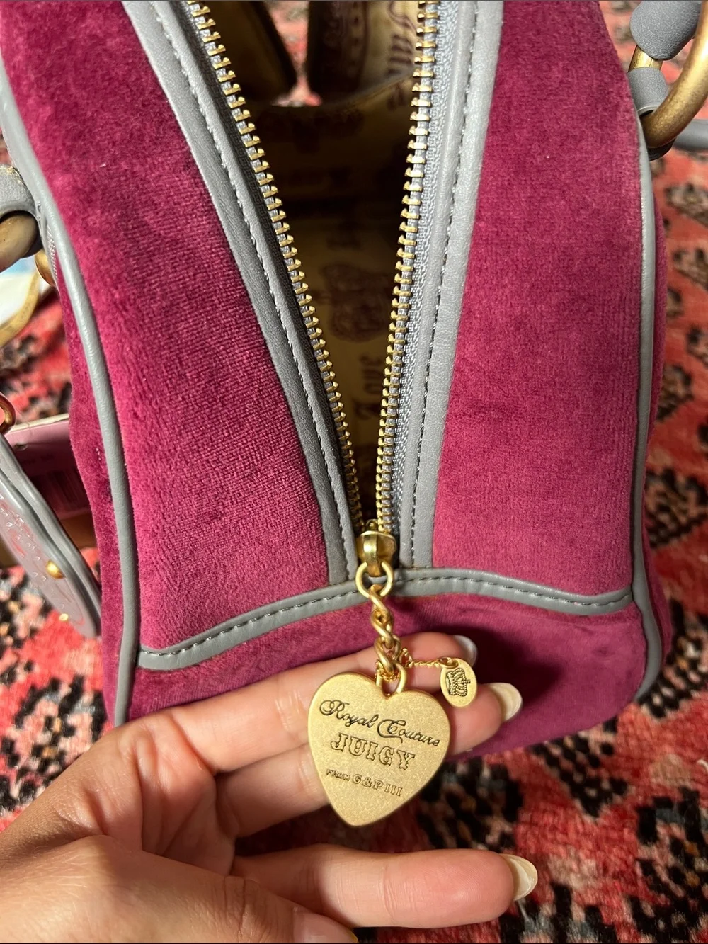 RARE Juicy Couture 2002 Vintage Burgundy Velvet Bowling Bag Brand New with tags